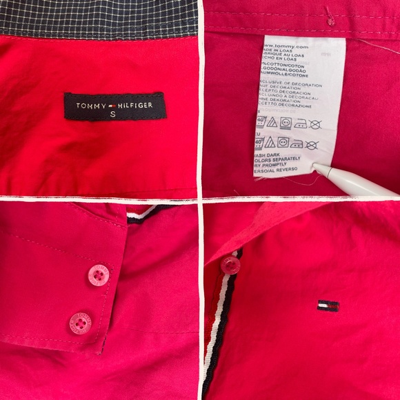 red tommy hilfiger button up w/ contrast navy blue - Picture 4 of 4